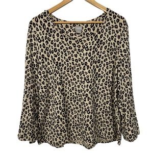 Chico's Womens Size 3 US XL  Animal Print Utility Sleeve Button Tee 3/4 Sleeve